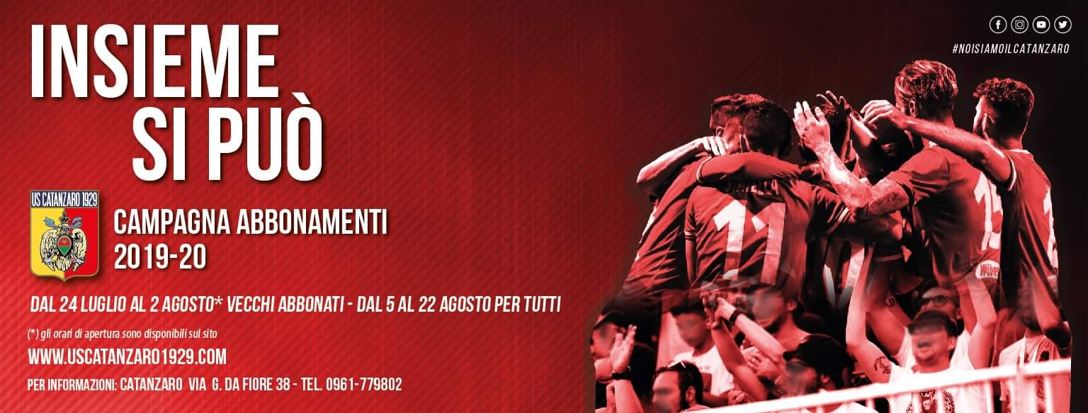 US Catanzaro: campagna abbonamenti. Ecco tutti i dettagli “Insieme si può” “per la Serie B”