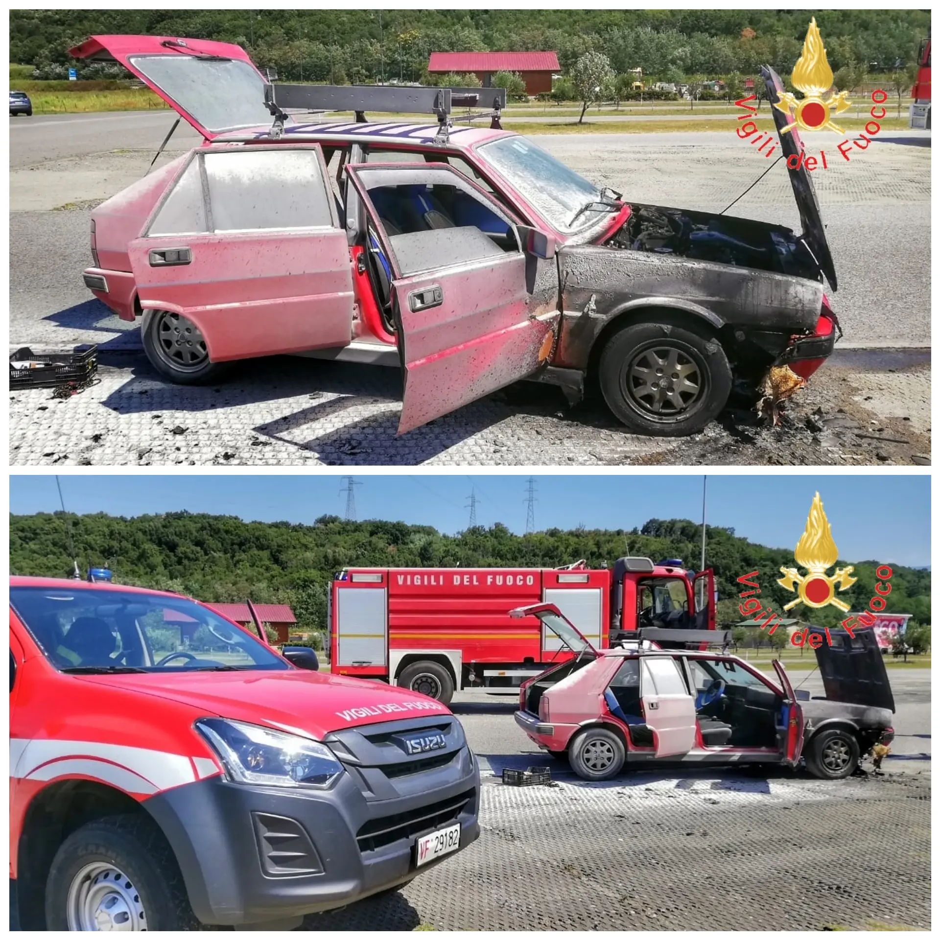 Paura nel parcheggio CC Due Mari, divampata auto  intervento dei VVF