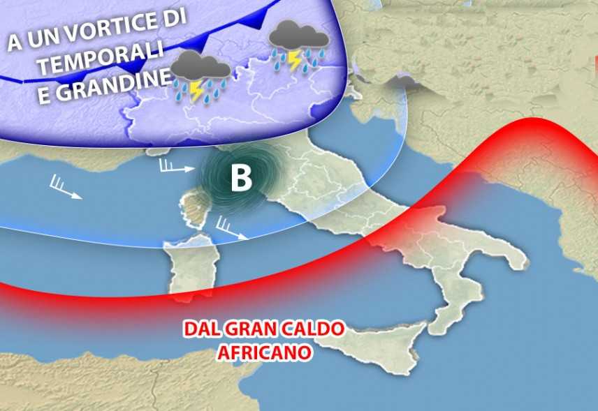 Meteo: Da Caldo Africano ad un Vortice di Temporali, previsioni su Nord, Centro, Sud, e Isole