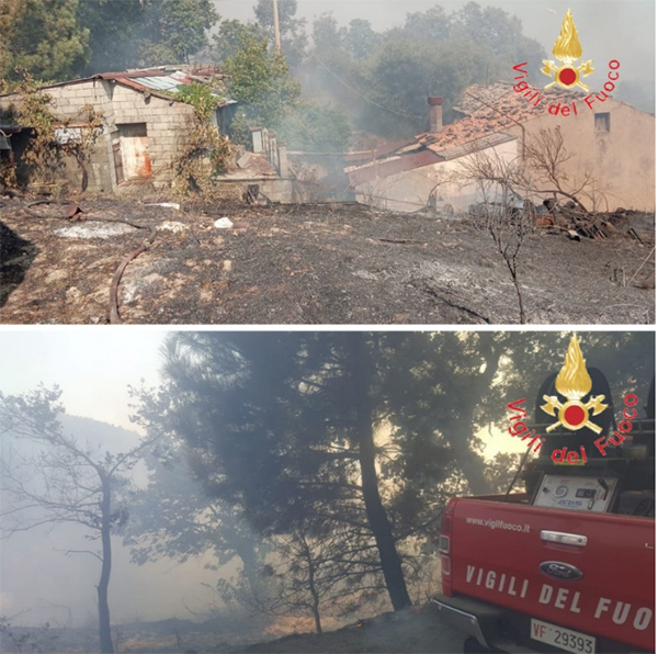 In fiamme le colline di Gimigliano, danneggiate abitazione, sul posto i VVF. Video