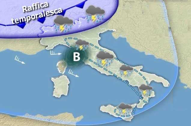 Meteo: Domani raffica temporalesca. Ecco Dove, previsioni su Nord, Centro, Sud e Isole