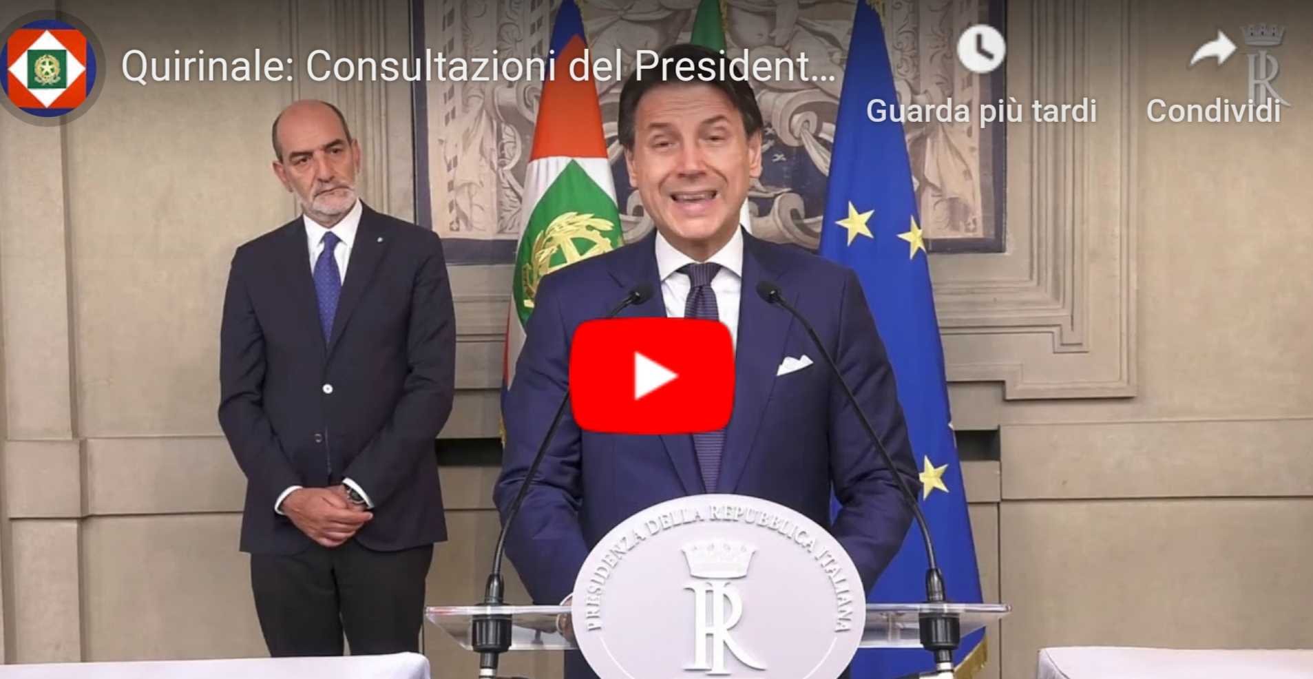 Mattarella chiama Giuseppe Conte, al colle per l'incarico sull'intesa M5S-PD (Diretta Video)