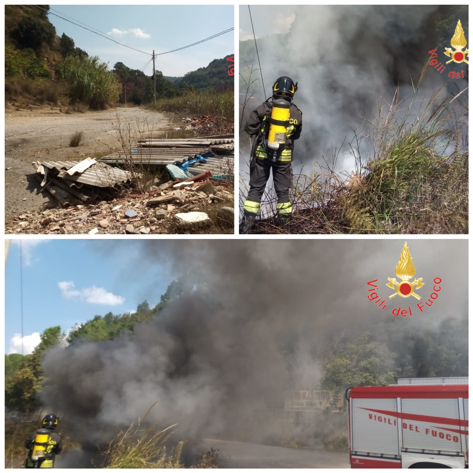 Pianopoli incendio a rifiuti crea disagi alla viabilità. Intervento dei VVF