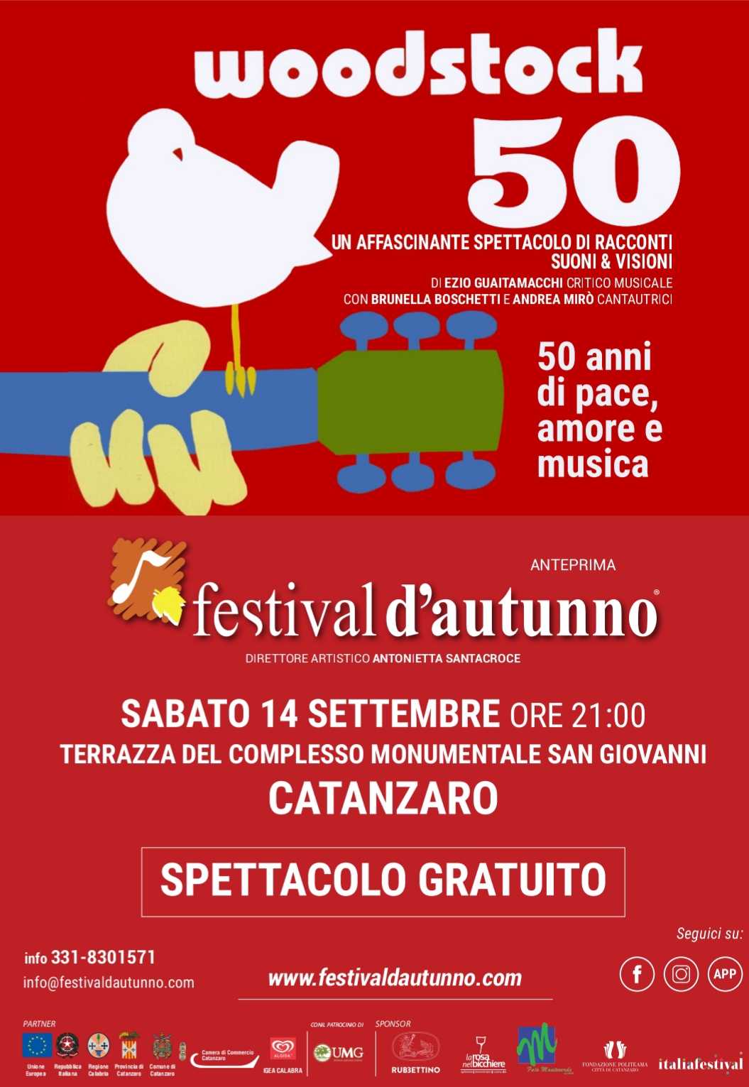 Al Festival d’Autunno il tributo a Woodstock con Ezio Guaitamacchi, Brunella Boschetti e Andrea Mirò