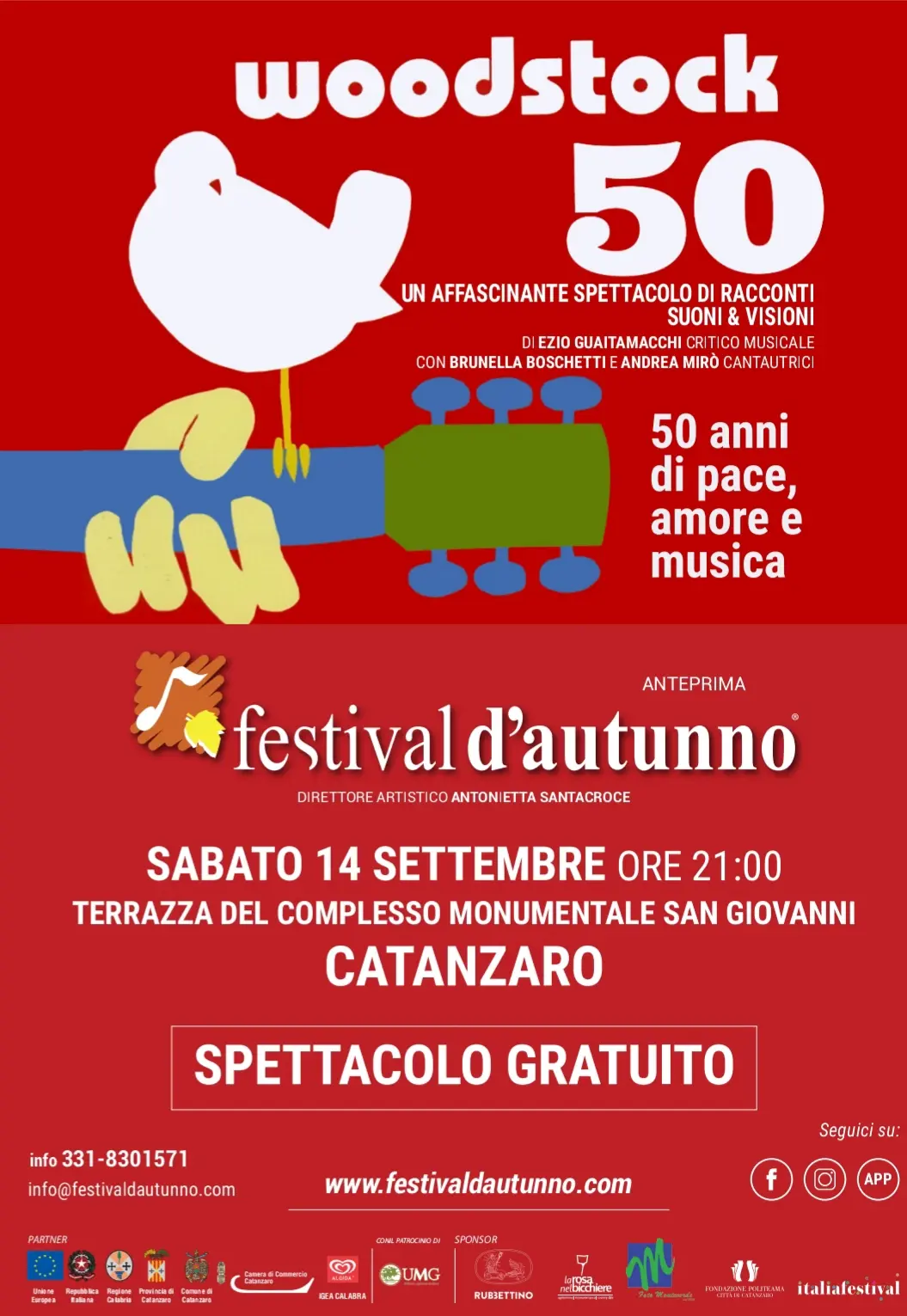 Al Festival d’Autunno il tributo a Woodstock con Ezio Guaitamacchi, Brunella Boschetti e Andrea Mirò