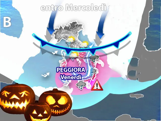 Meteo: Crollo Termico e Piogge. Ecco le previsioni fino ad Halloween su Nord, Centro, Sud e Isole