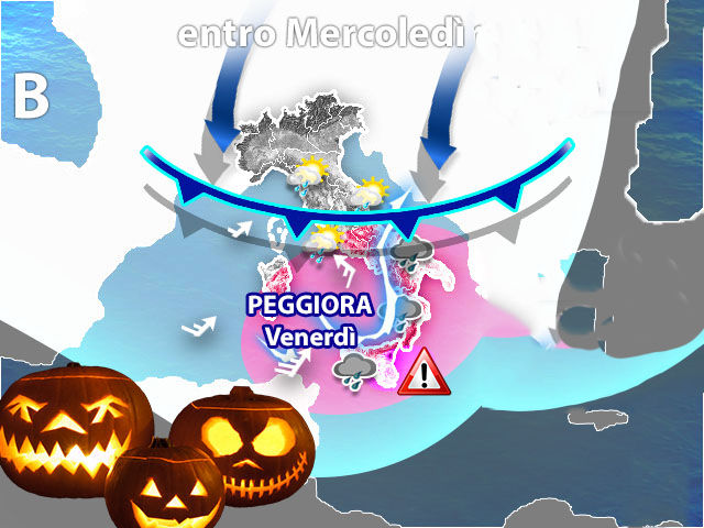 Meteo: Crollo Termico e Piogge. Ecco le previsioni fino ad Halloween su Nord, Centro, Sud e Isole