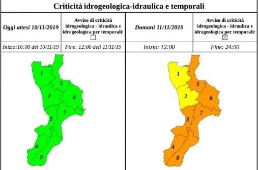 Meteo Allerta Arancione Calabria: Protezione Civile “scuole chiuse” in molti comuni ecco quali