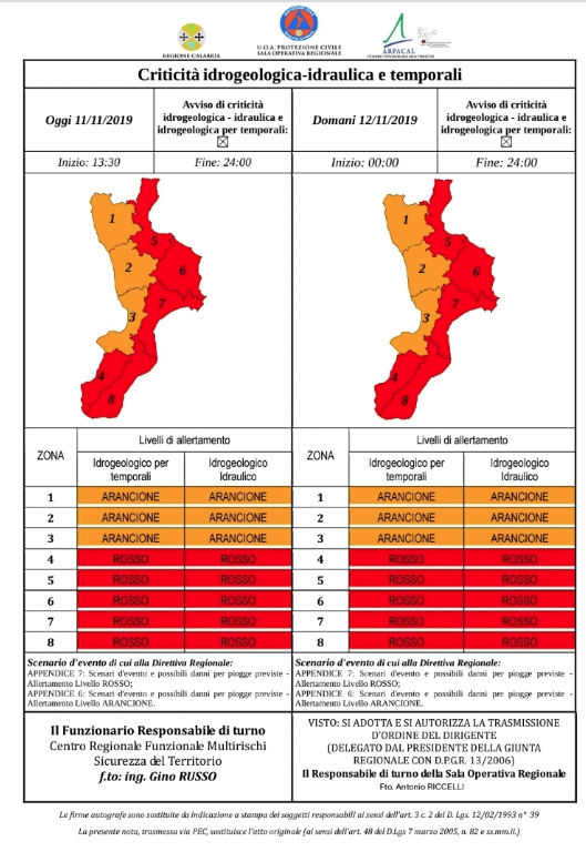 Catanzaro. Maltempo protezione Civile, allerta Rossa oggi e domani