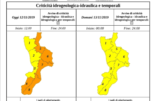 Maltempo: Calabria, allerta passa da rossa ad arancione, domani giallo