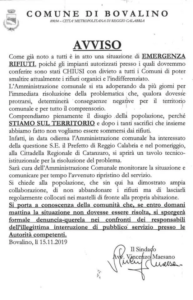 Si acuisce l'emergenza rifiuti per il perdurare della chiusura degli impianti di conferimento