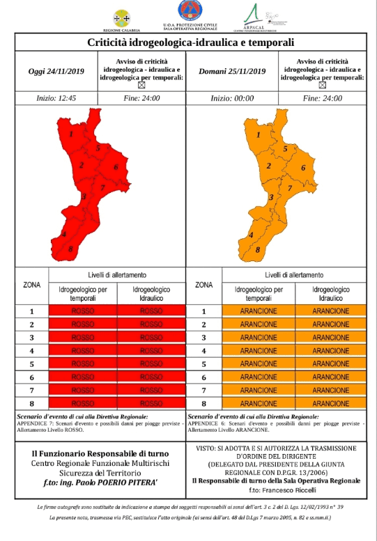 Allerta Meteo Protezione Civile prorogata a Lunedi 25. I Sindaci valutano le scuole chiuse