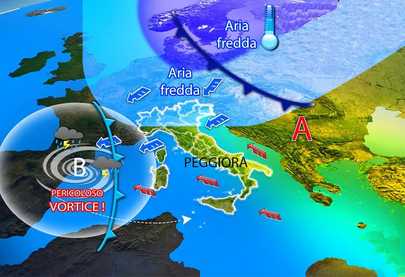 Meteo: lunedì ancora piogge, poi Gelo e un nuovo vortice. Le Previsioni su Nord, Centro, Sud e Isole