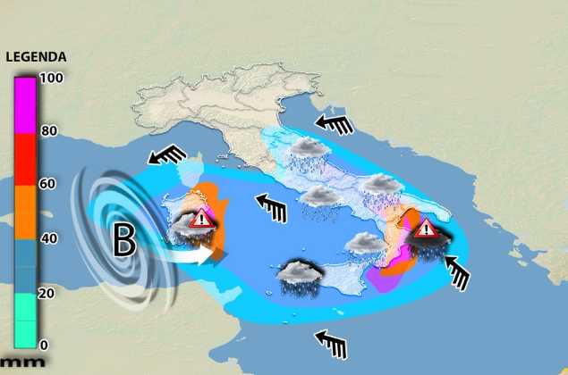 Meteo: Ecco il Ciclone Mediterraneo Carico di Piogge e Vento. Ecco le Previsione