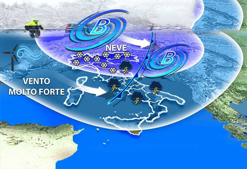 Meteo: in arrivo, Vento, Temporali e Nevicate. Previsioni su Nord, Centro, Sud e Isole