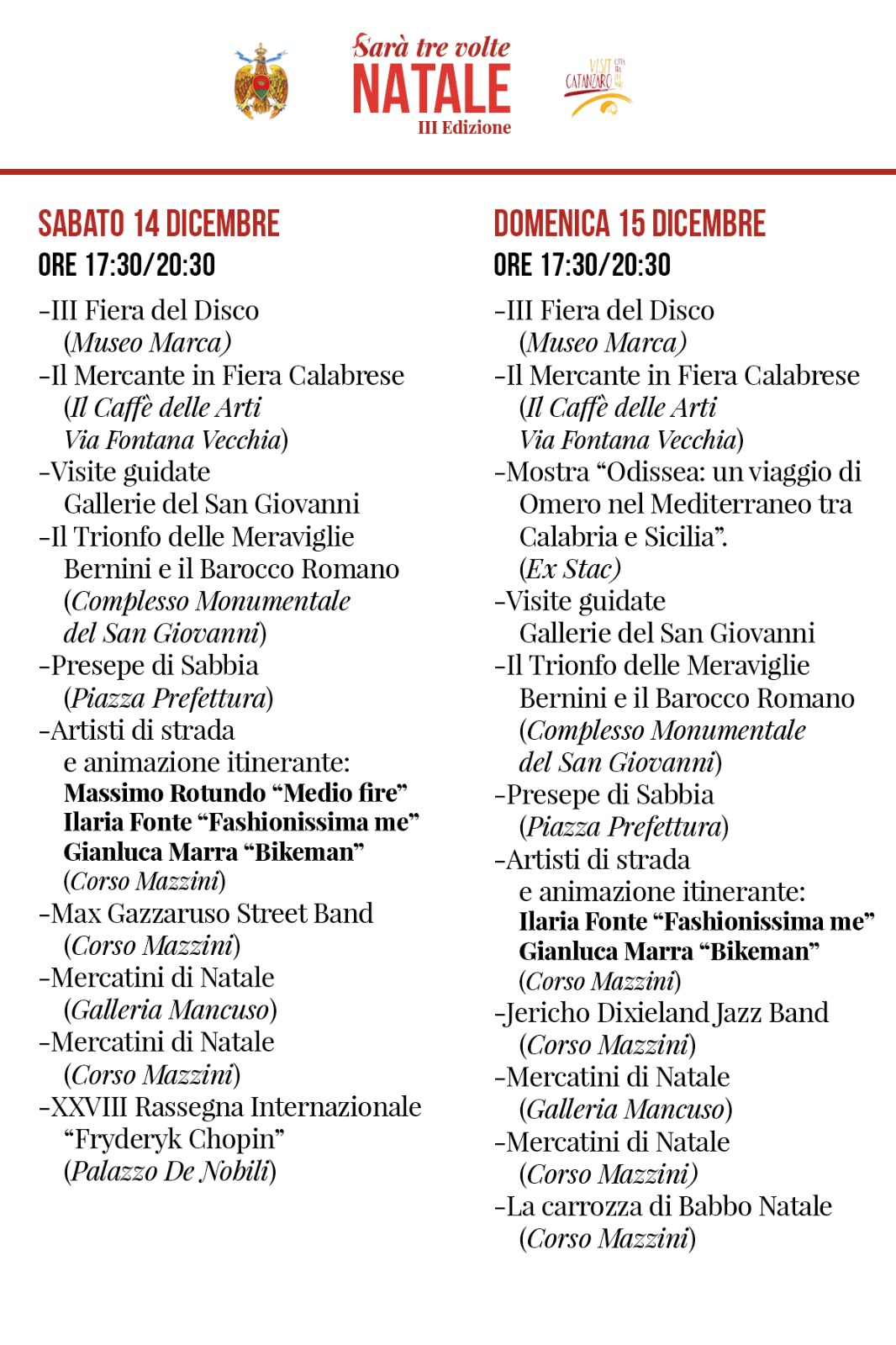 Catanzaro. Abramo. Sarà 3 volte Natale. Ecco le informazioni ufficiali