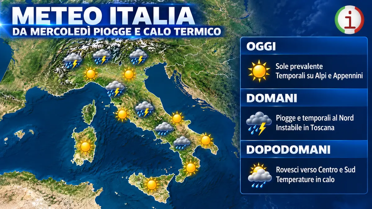 Meteo Italia, svolta da mercoledì con temporali e deciso calo delle temperature
