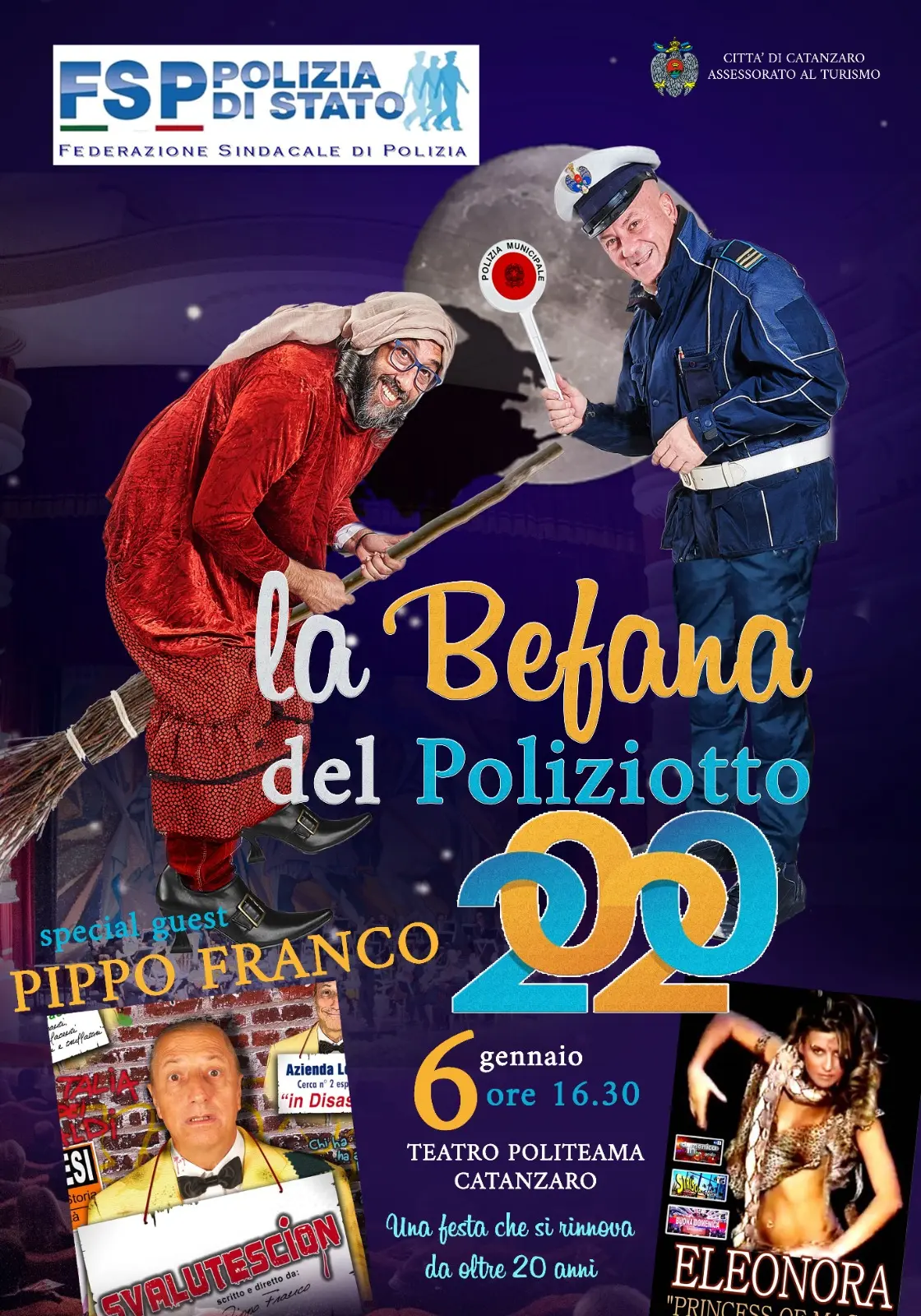 Befana del Poliziotto a Catanzaro con tantissime sorprese, il “tutto esaurito” con Pippo Franco