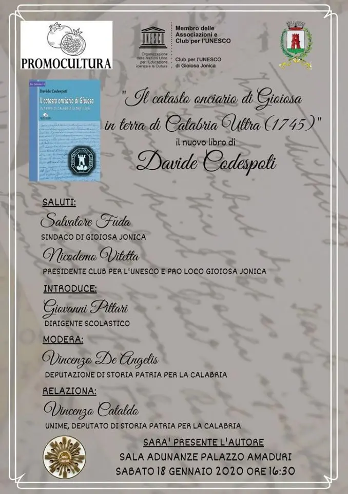 Sarà presentato sabato 18 gennaio, a Gioiosa J., il nuovo libro di Davide Codespoti