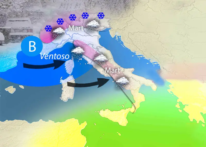 Meteo: Ecco la 1° delle 3 Perturbazioni. Nevicate a Bassa Quota, Venti forti. Il dettaglio