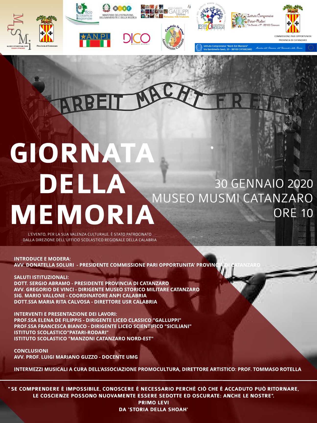 Giornata della memoria, domani al Musmi iniziativa organizzata dalla provincia di Catanzaro