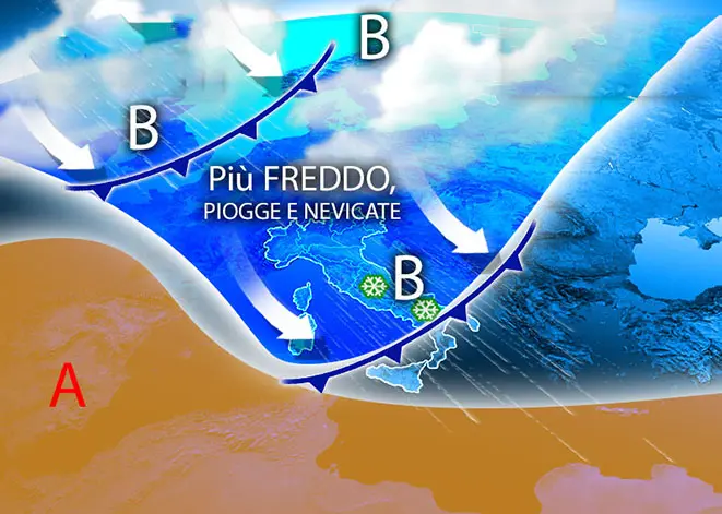 Meteo: da domani freddo, piogge e nevicate. Ecco i dettagli con previsioni