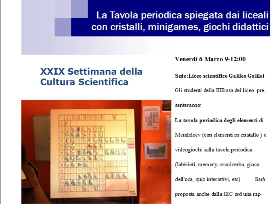 Il liceo Galileo Galilei tra le strutture validate dal Miur per la settimana scientifica