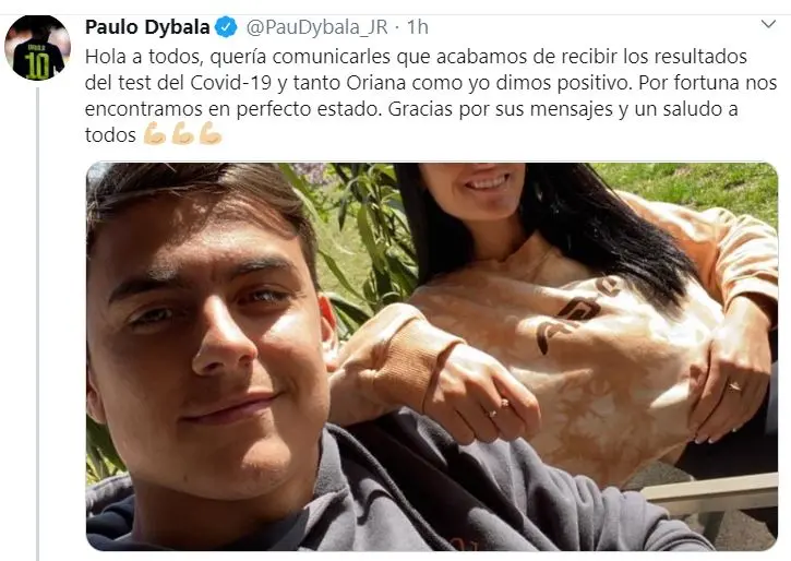 Coronavirus. Juventus, Paulo Dybala e la fidanzata Oriana positivi al Covid-19