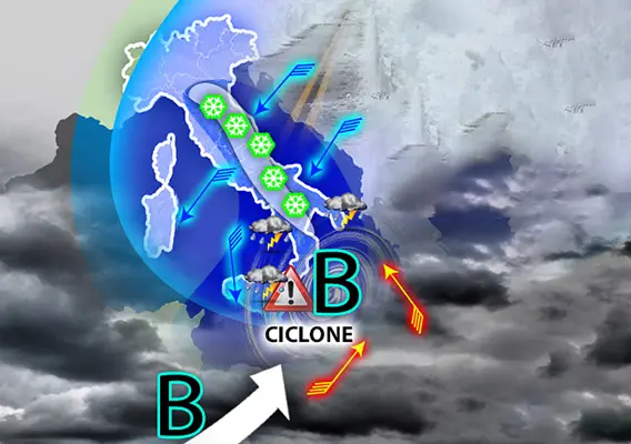 Meteo: #IoRestoaCasa. Ciclone carico di forti piogge e nevicate. Le Previsioni