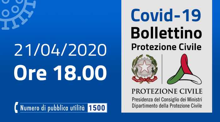 Covid-19. Ecco il Bilancio  in Italia: 21 aprile 2020, ore 18.00