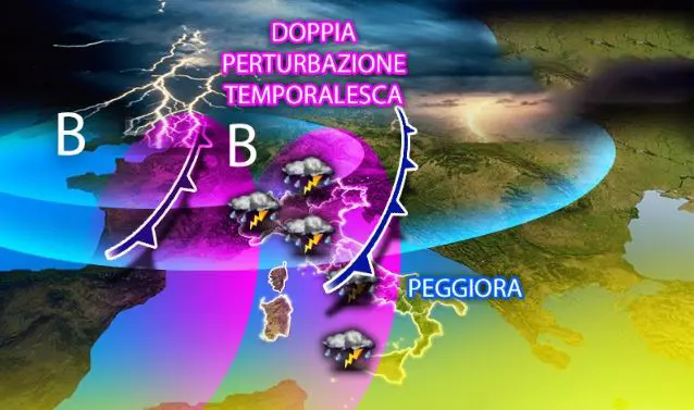 Meteo: Doppia perturbazione con forti temporali e grandine. Ecco tutte le zone a rischio