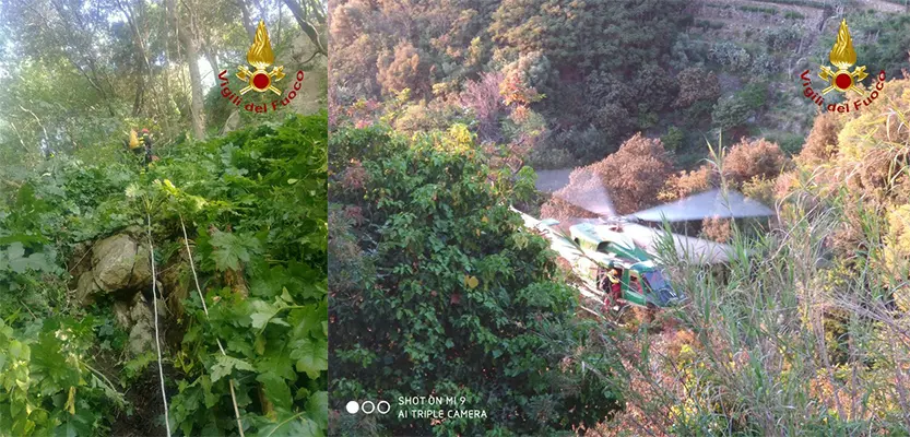 Bagnara calabra (RC), recuperato da drago 116 un uomo caduto in un dirupo (Video)