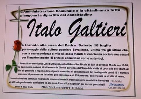 Bovalino piange il “suo Italo”. Oggi i funerali