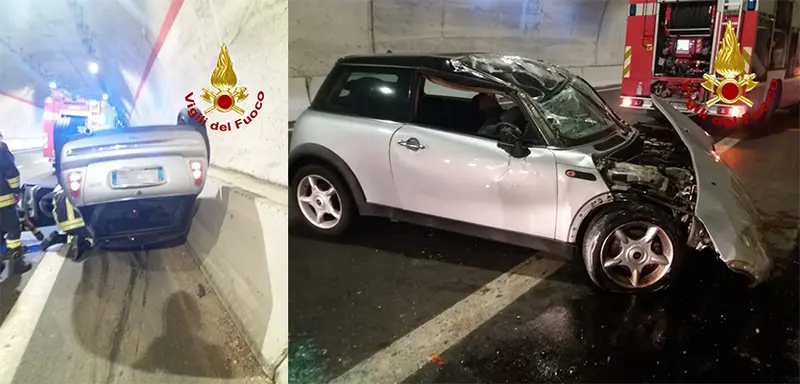 Incidente stradale. SS106 auto impatta contro il guardrail e si ribalta intervento dei Vvf