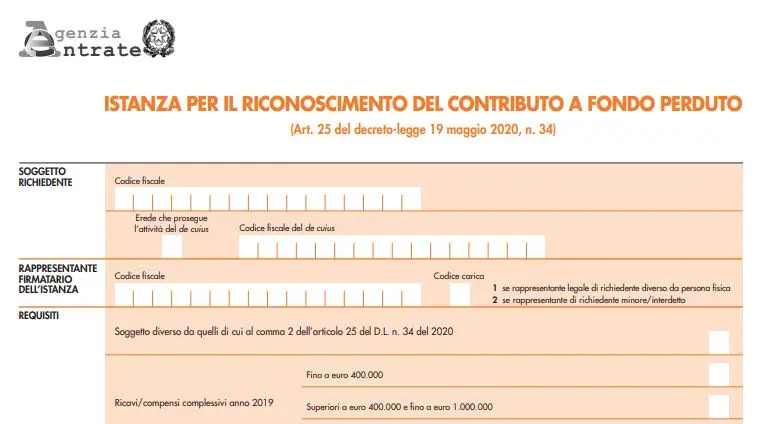 Istanza per il riconoscimento del contributo a fondo perduto