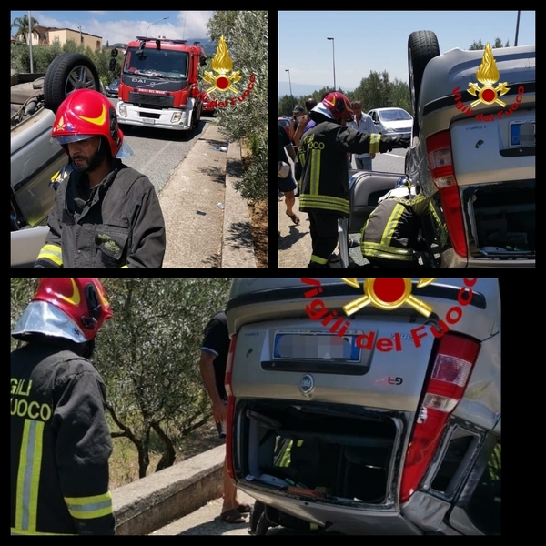 Incidenti stradali. Lamezia auto perde il controllo e si ribalta, intervento dei Vvf