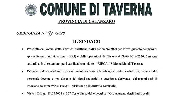 Casi positivi al Covid preoccupati i sindaci della Presila. "Ordinanza del sindaco di Taverna"