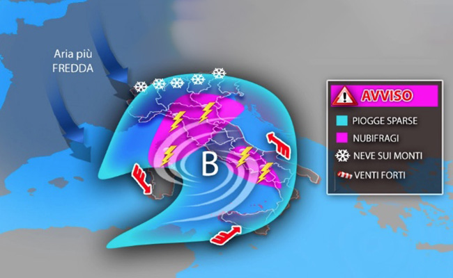Meteo: Allerta diramata dalla Protezione Civile, ciclone sull’Italia, ecco dove con l’evoluzione