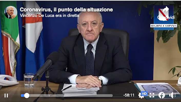 Covid: Campania. De Luca chiede lockdown, (Video)