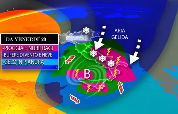 Meteo: Tregua con alta pressione, poi assaggio invernale con pioggia, neve e bufere di vento