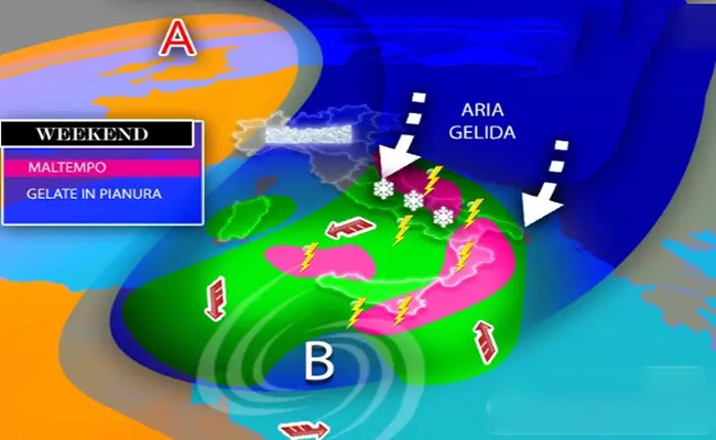 Meteo: Un Weekend con ciclone burrascoso, freddo, poi gelo. Il dettaglio con l’evoluzione