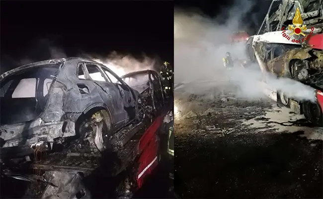 Divampa una bisarca A2 Pizzo Calabro impegnati 4 squadre dei Vvf e Suem118