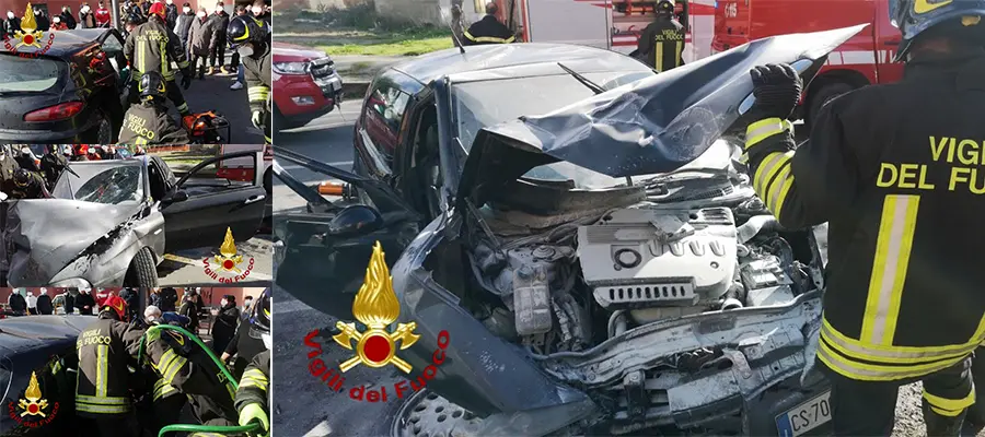 Cutro. Auto sbanda e si schianta contro un muro i Vvf estraggono uomo dalle lamiere. Video e Foto