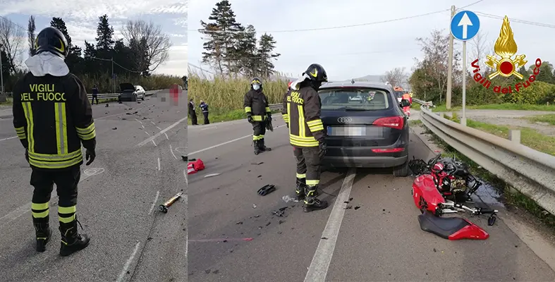 Incidente mortale nel lametino SS18 scontro tra moto e auto, muore centauro. Intervento dei Vvf