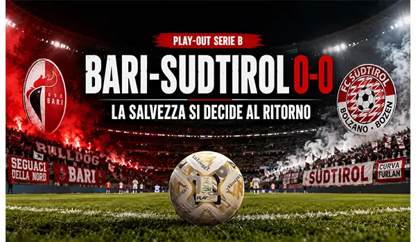 Bari-Sudtirol 0-0, playout ancora aperto: al San Nicola tutto si deciderà nella gara di ritorno