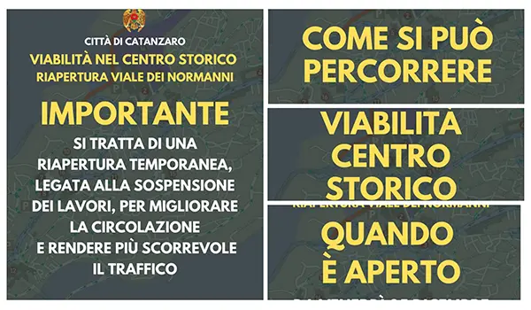 Riapertura temporanea di Viale dei Normanni: nuova viabilità nel centro storico di Catanzaro
