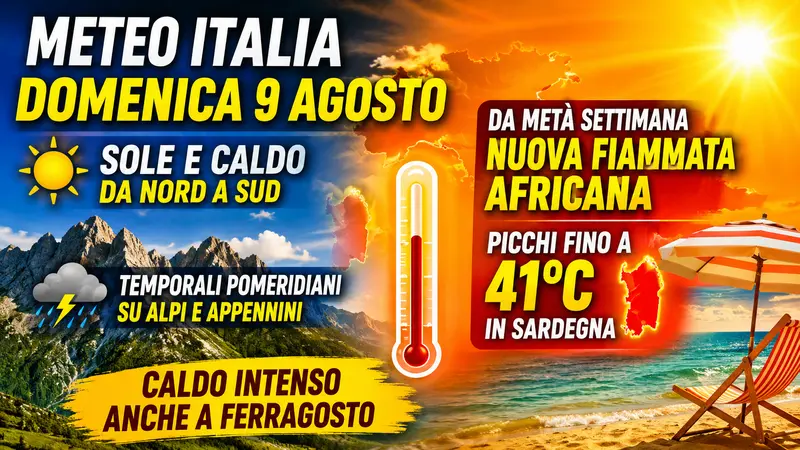 Meteo Italia, domenica di sole e caldo poi temporali sui rilievi: nuova fiammata africana verso Ferragosto