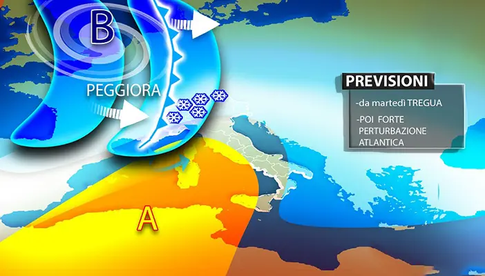Meteo: da oggi tregua, poi arriva vortice atlantico con pioggia e neve. Le previsioni