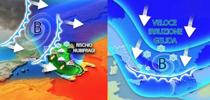 Meteo: Weekend con, raffica di piogge, temporali e venti Forti. Prossima settimana Gelo