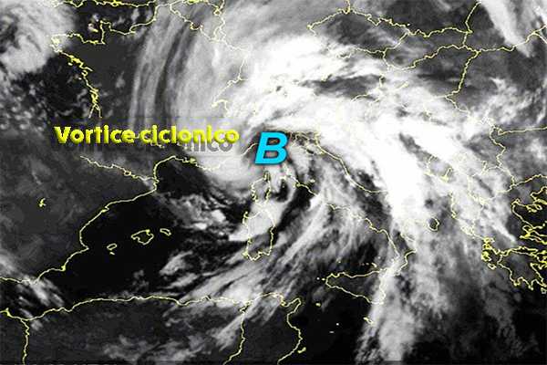 Meteo: vortice ciclonico, con piogge e temporali. Evoluzione e previsione prossima settimana